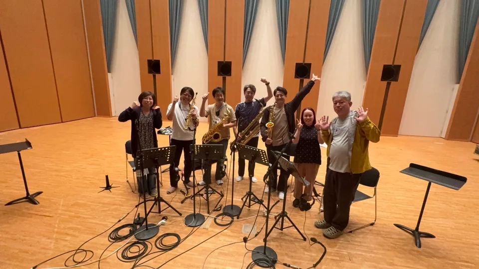 A keepsake from Espace Hall, with the microphones and music stands that shared our recording sessions.