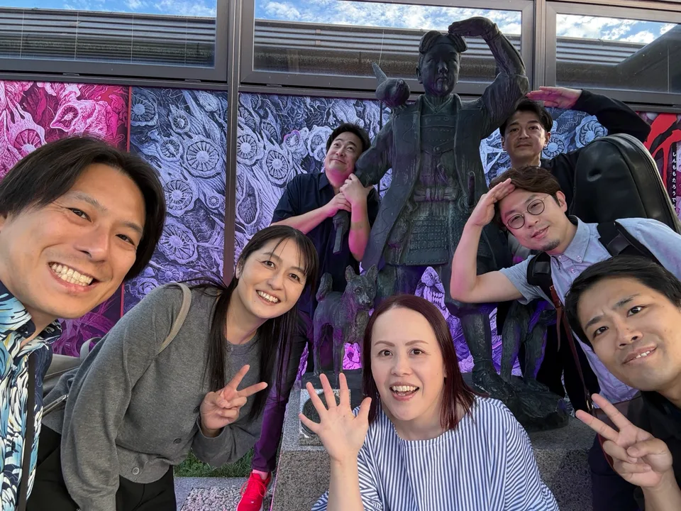 At Okayama Airport with Io, Nomura and Okamura from Espace.